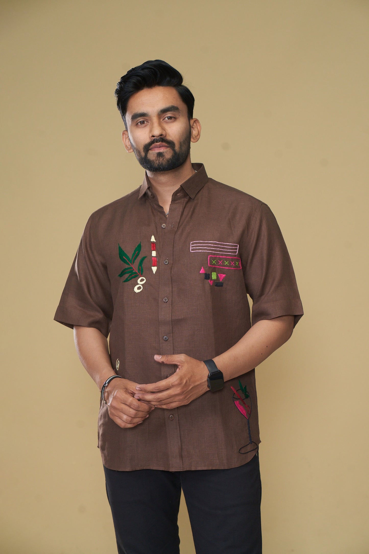 Men's Hand Crafted Linen Shirt Brown