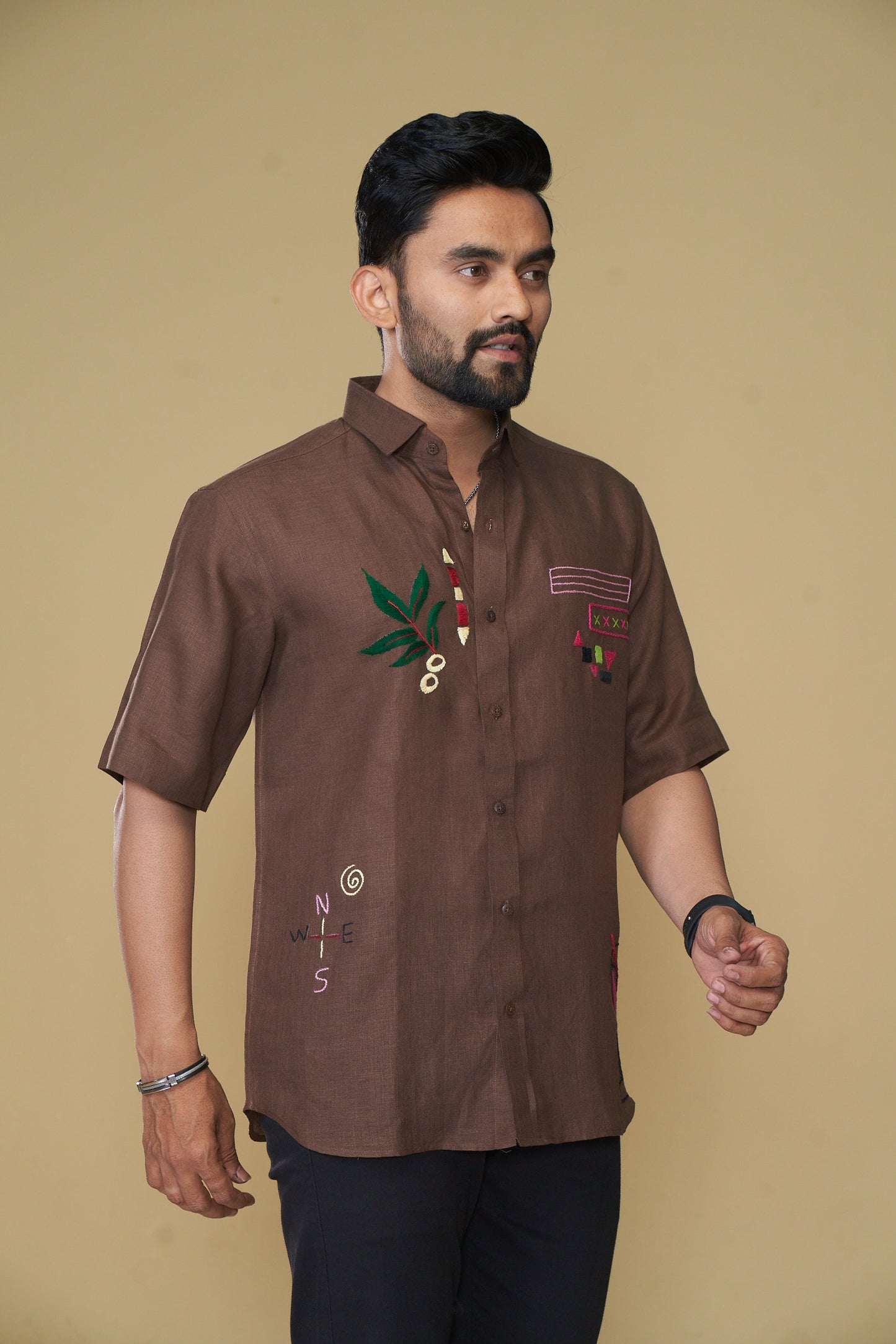 Men's Hand Crafted Linen Shirt Brown