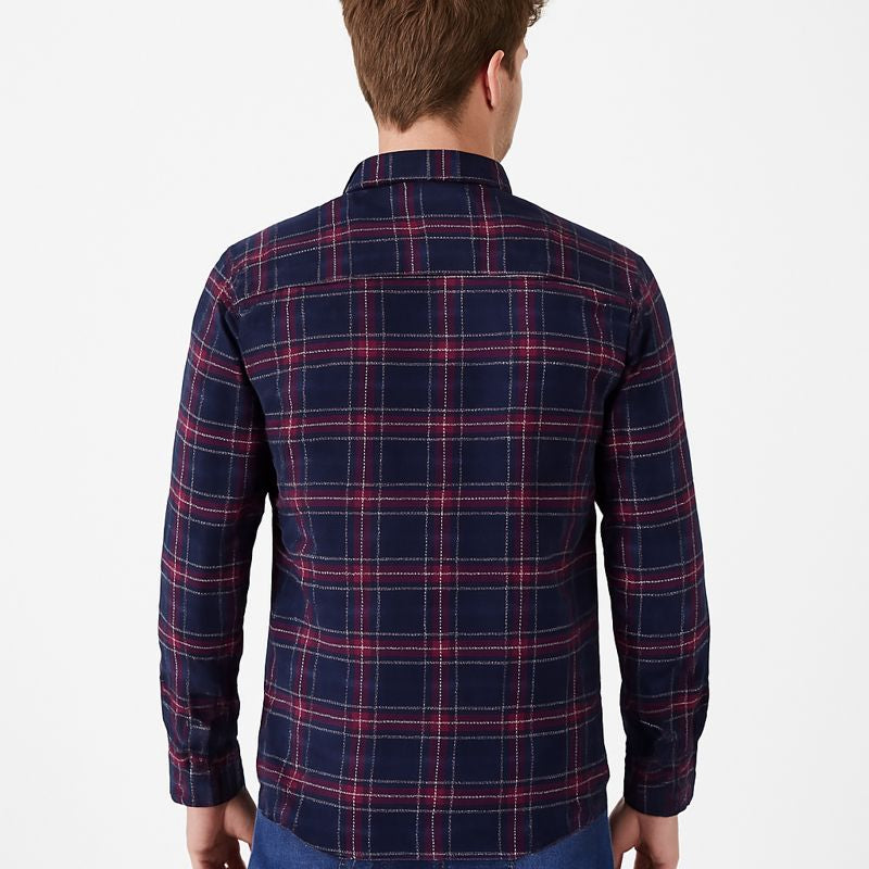 Men’s Navy Blue & Maroon Checkered Casual Shirt – Full Sleeve, Regular Fit