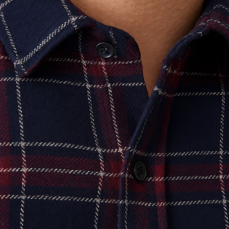 Men’s Navy Blue & Maroon Checkered Casual Shirt – Full Sleeve, Regular Fit