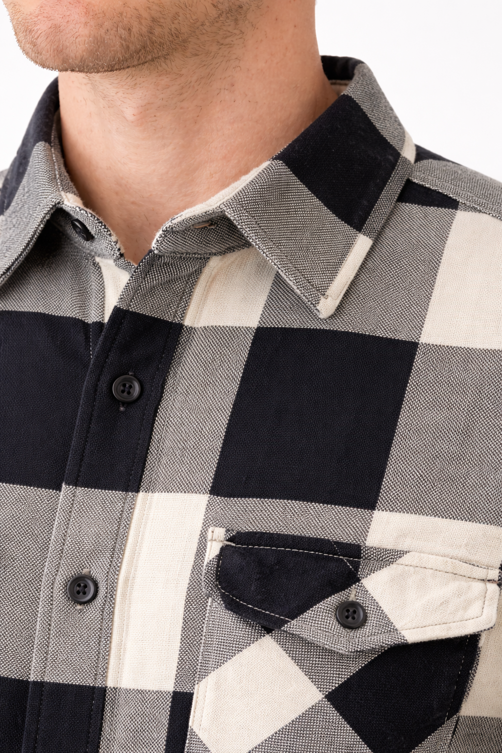 Men’s Black & White Checkered Casual Shirt – Dual Pocket, Regular Fit