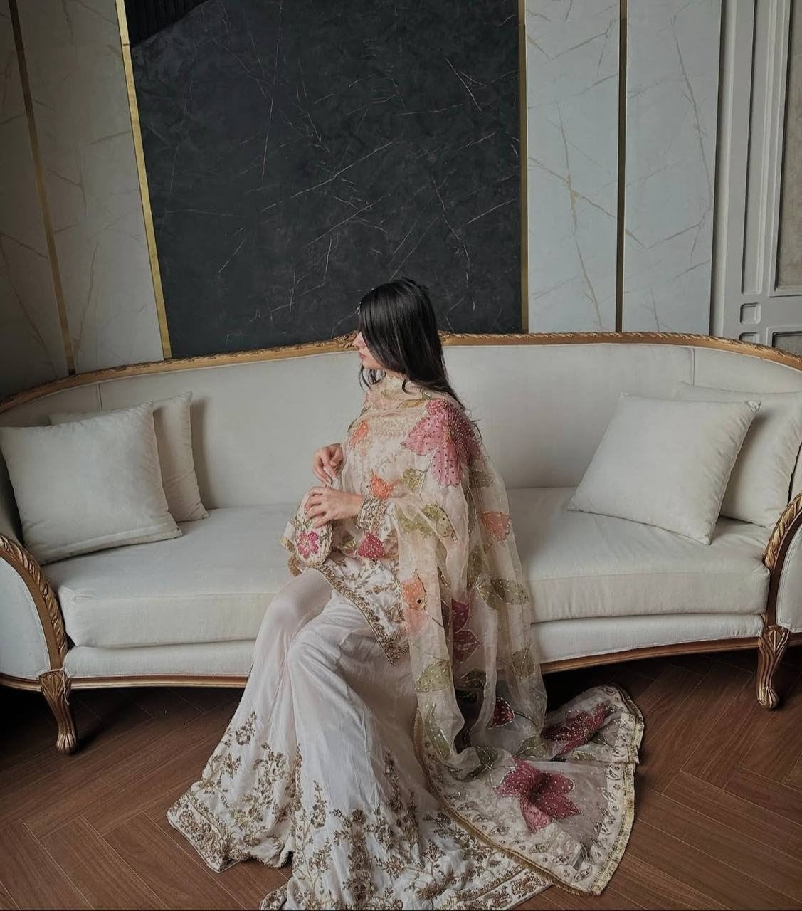 Cinon Silk Embroidered Sharara Set with Digital Print Dupatta
