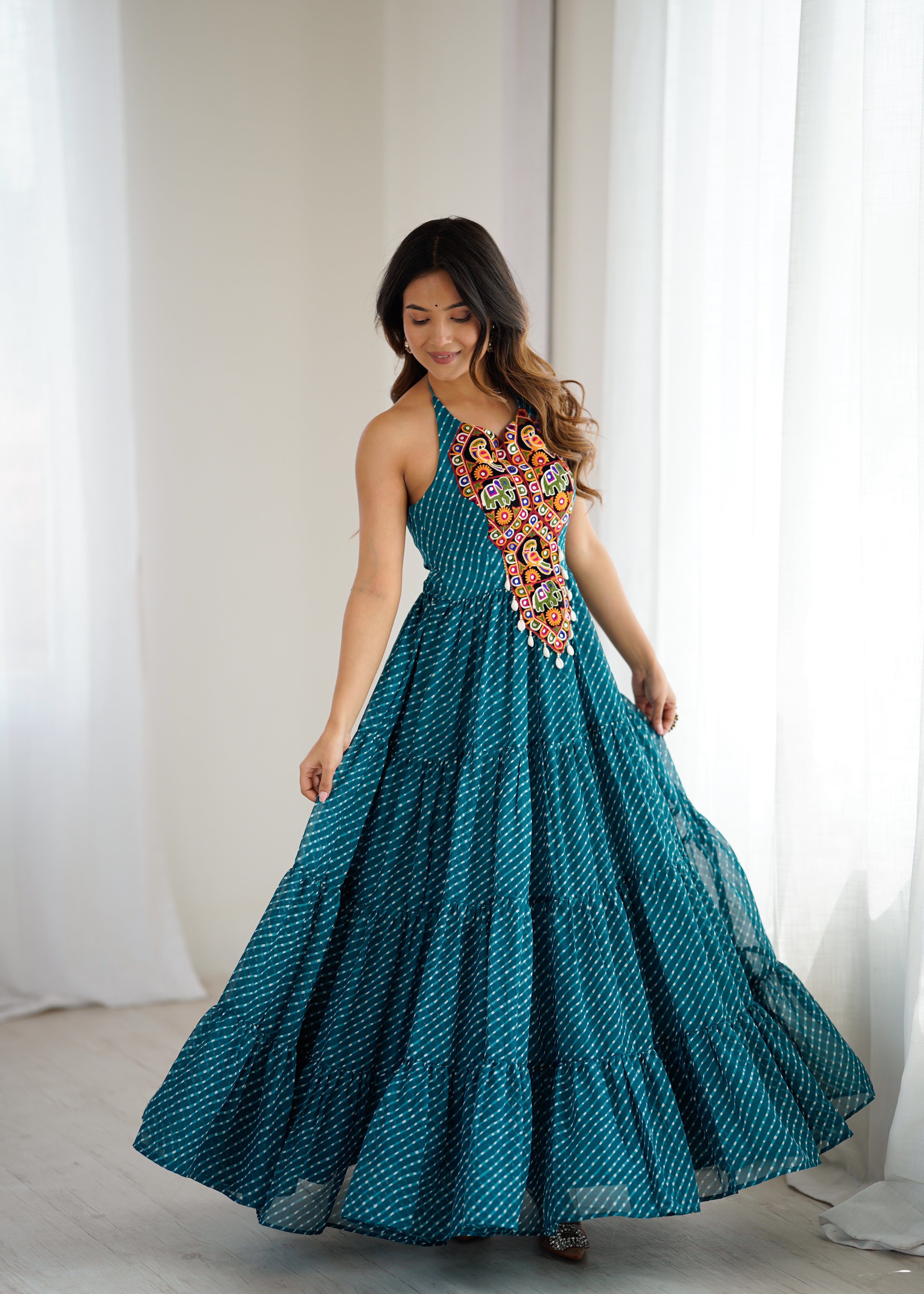 Elegant Georgette Anarkali Gown with Digital Print & Chain-Stitch Work | 8-Meter Flair | Ready-to-Wear