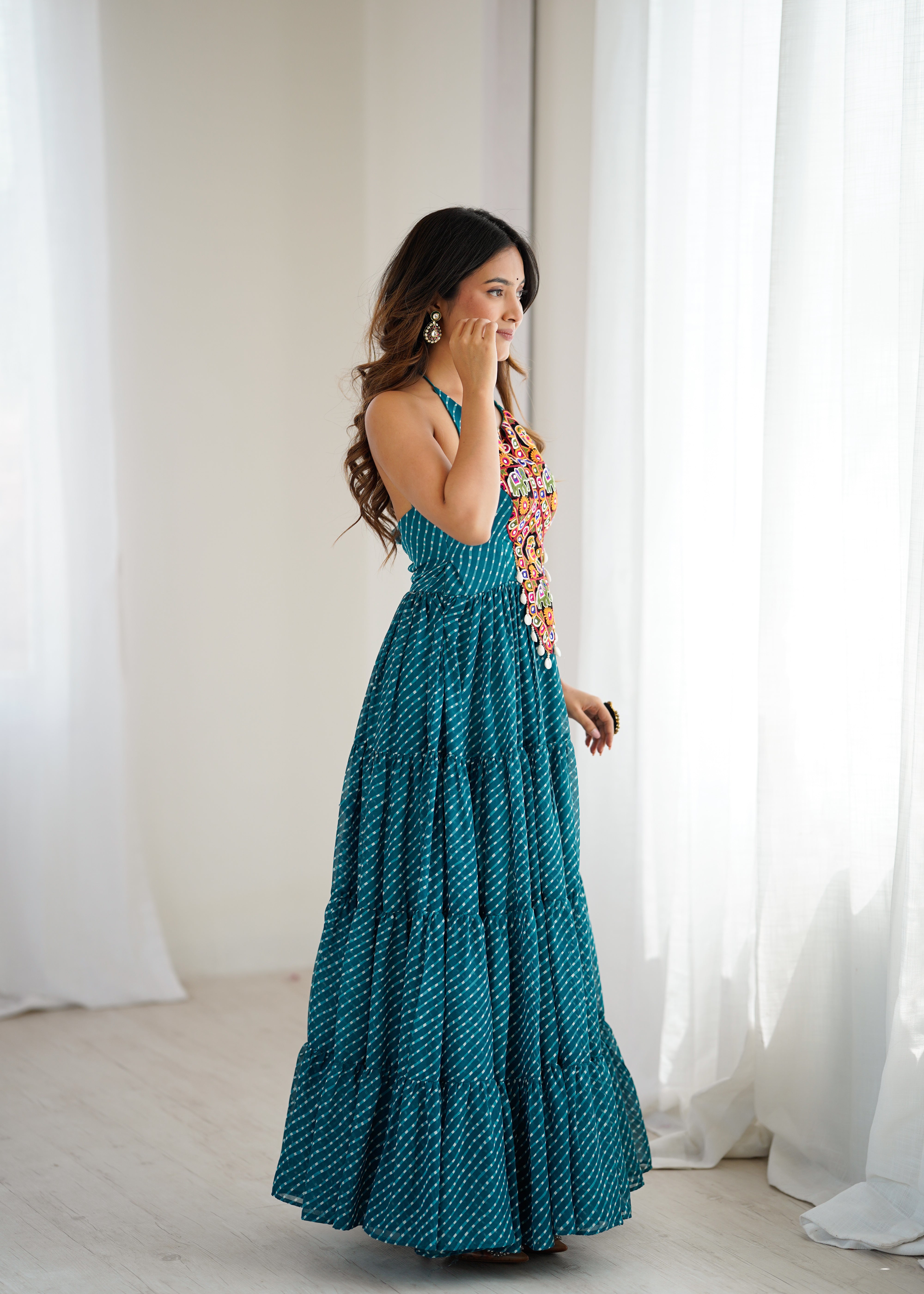 Elegant Georgette Anarkali Gown with Digital Print & Chain-Stitch Work | 8-Meter Flair | Ready-to-Wear