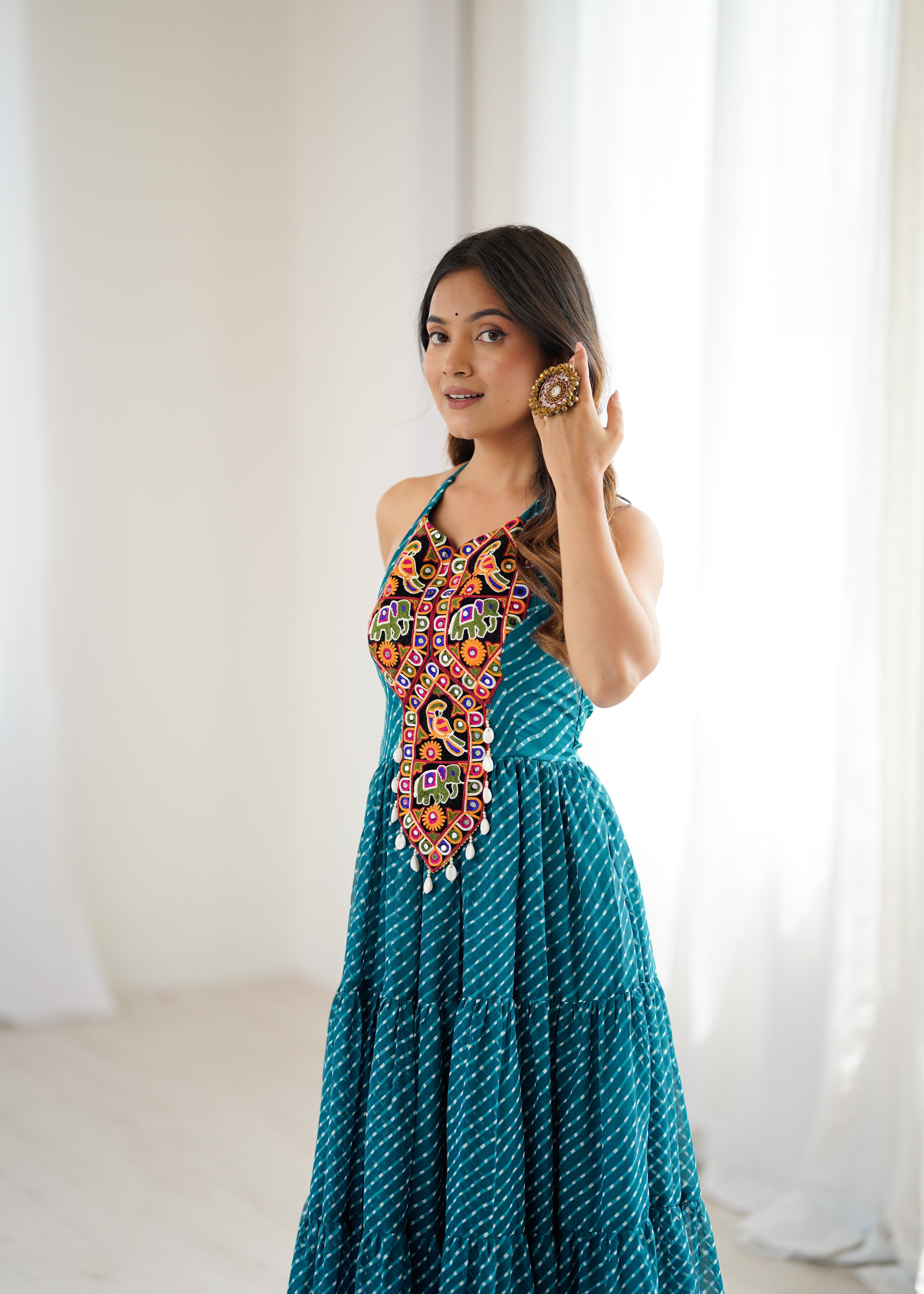 Elegant Georgette Anarkali Gown with Digital Print & Chain-Stitch Work | 8-Meter Flair | Ready-to-Wear
