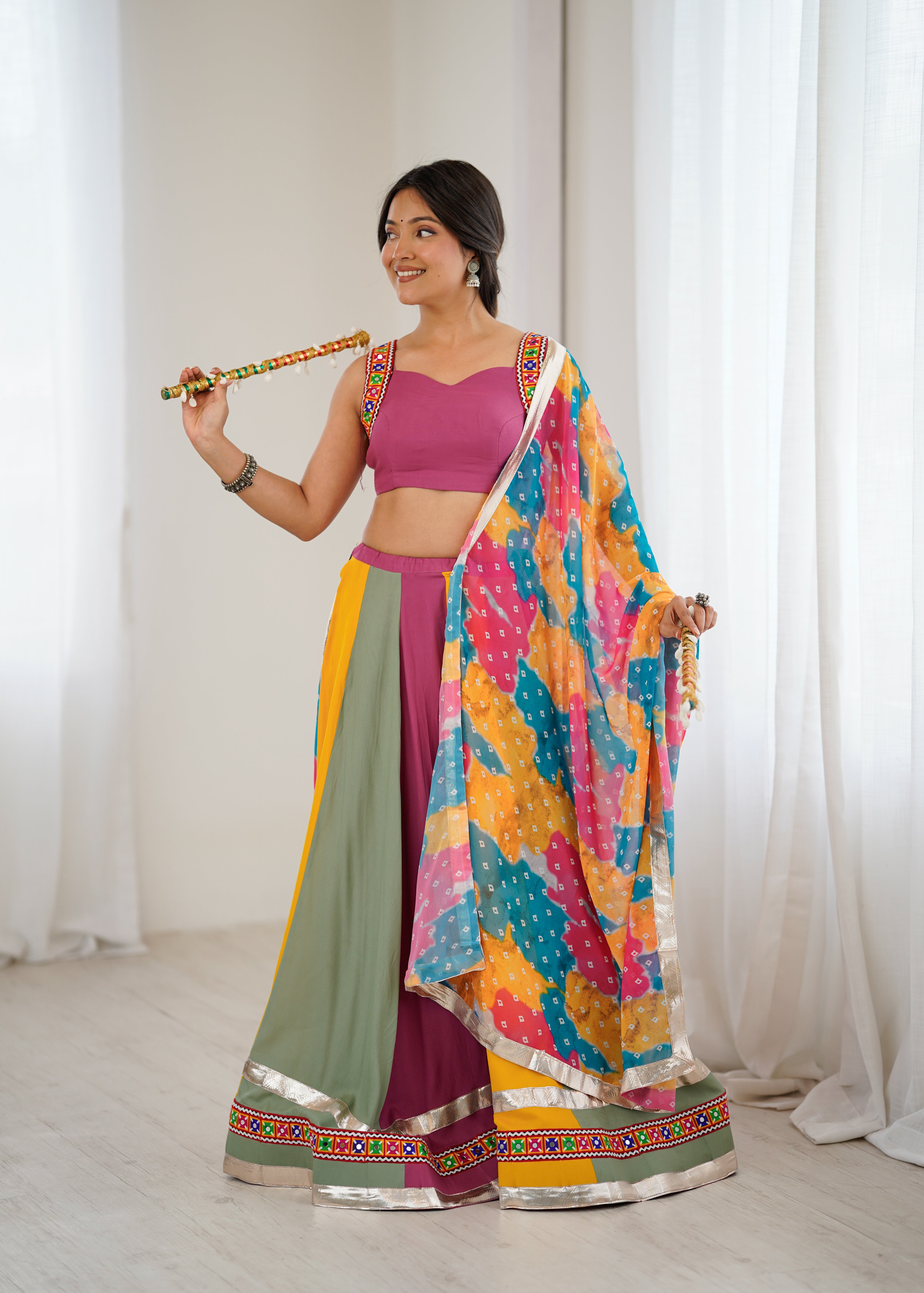 Grand Heavy Rayon Lehenga Choli with Real Mirror Gamthi Work & Digital Print Dupatta – Ready to Wear
