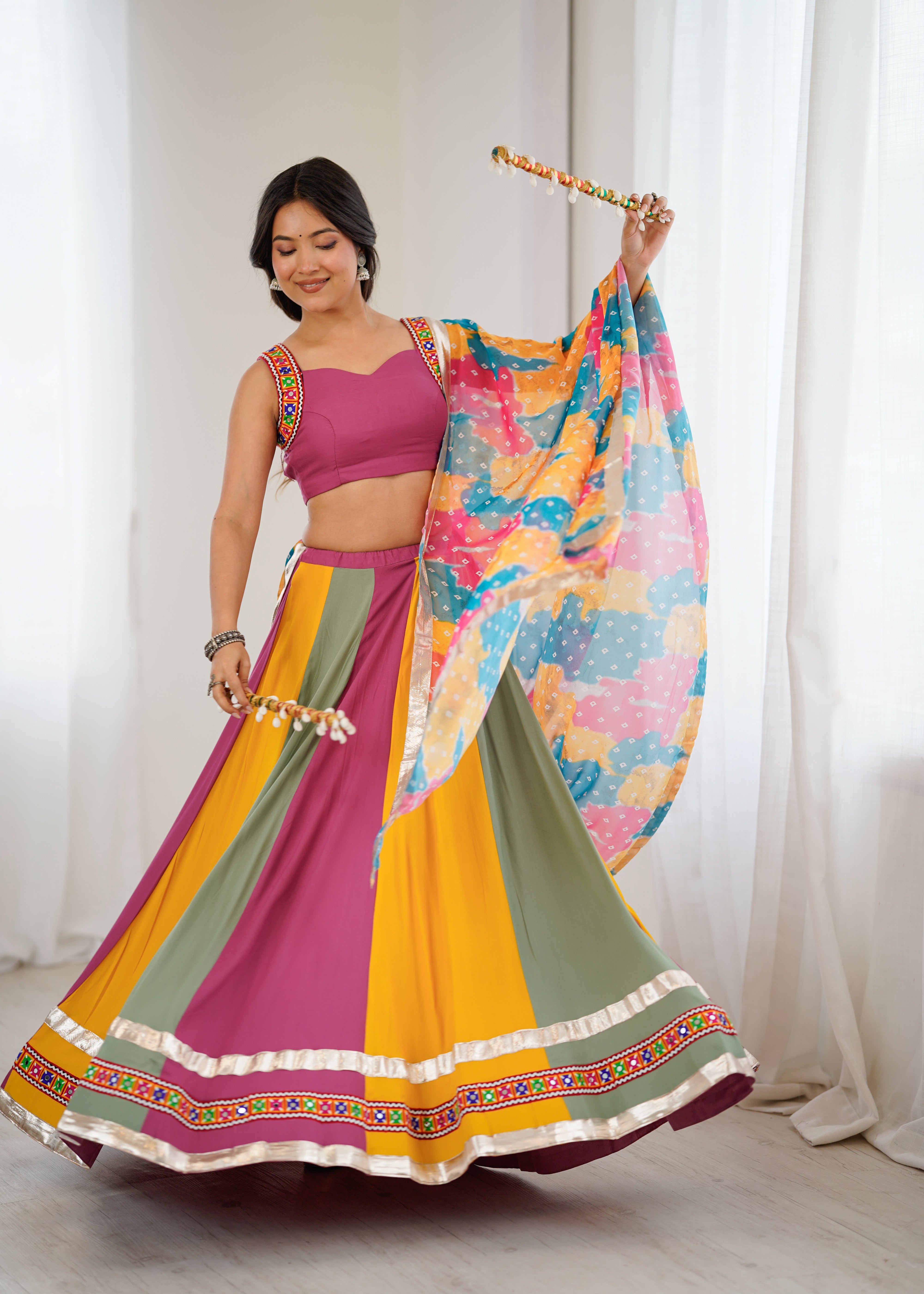 Grand Heavy Rayon Lehenga Choli with Real Mirror Gamthi Work & Digital Print Dupatta – Ready to Wear