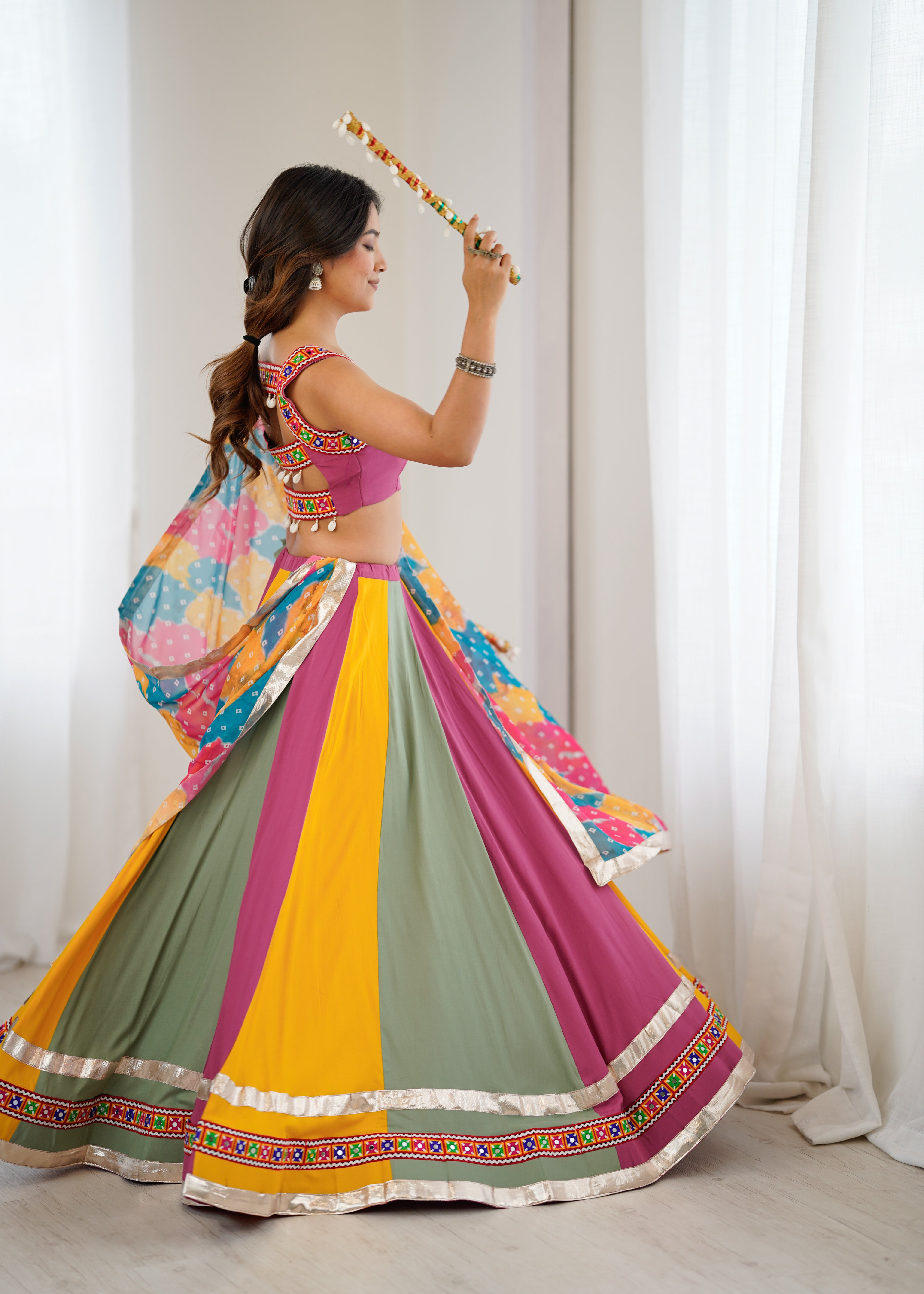 Grand Heavy Rayon Lehenga Choli with Real Mirror Gamthi Work & Digital Print Dupatta – Ready to Wear