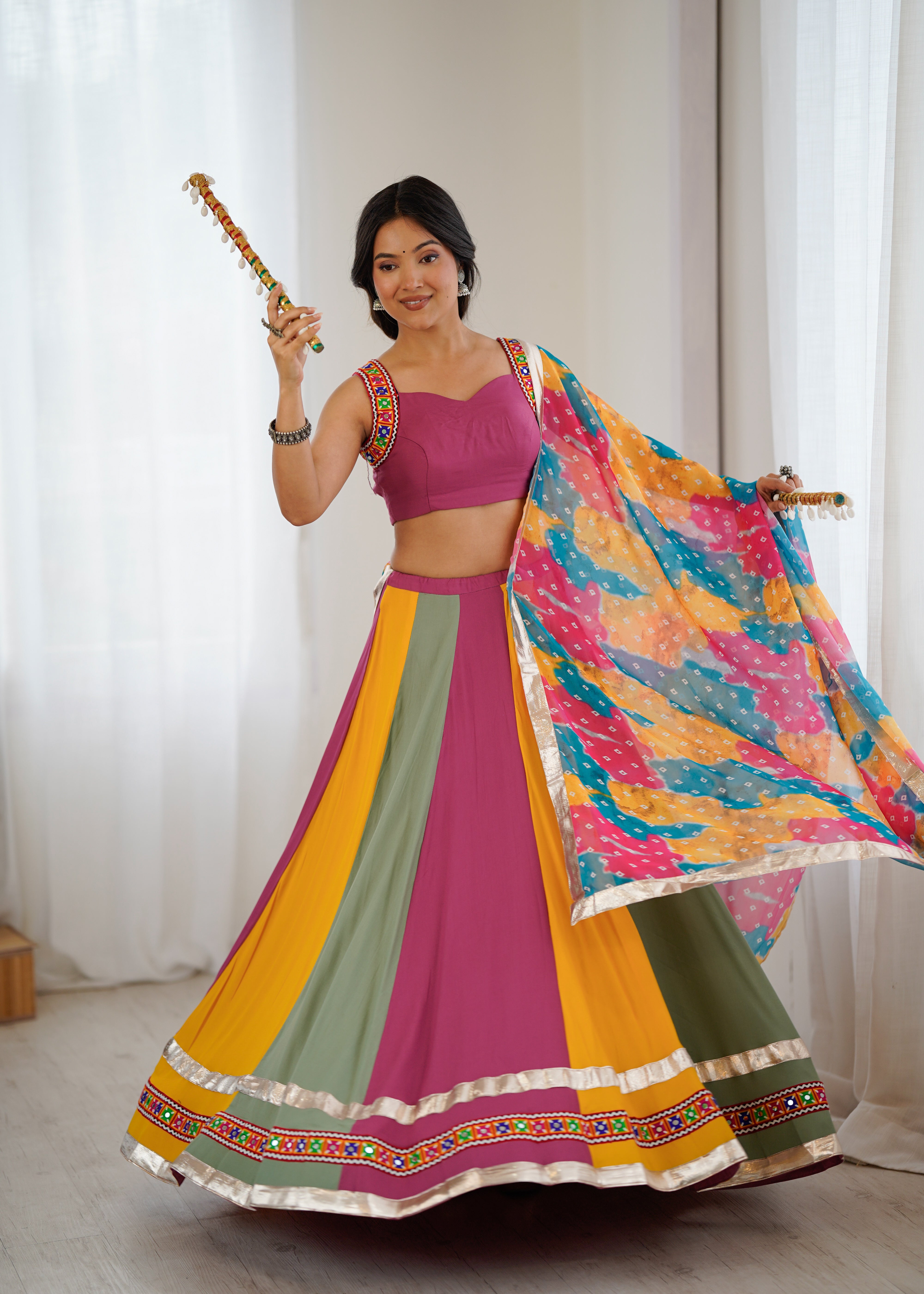 Grand Heavy Rayon Lehenga Choli with Real Mirror Gamthi Work & Digital Print Dupatta – Ready to Wear