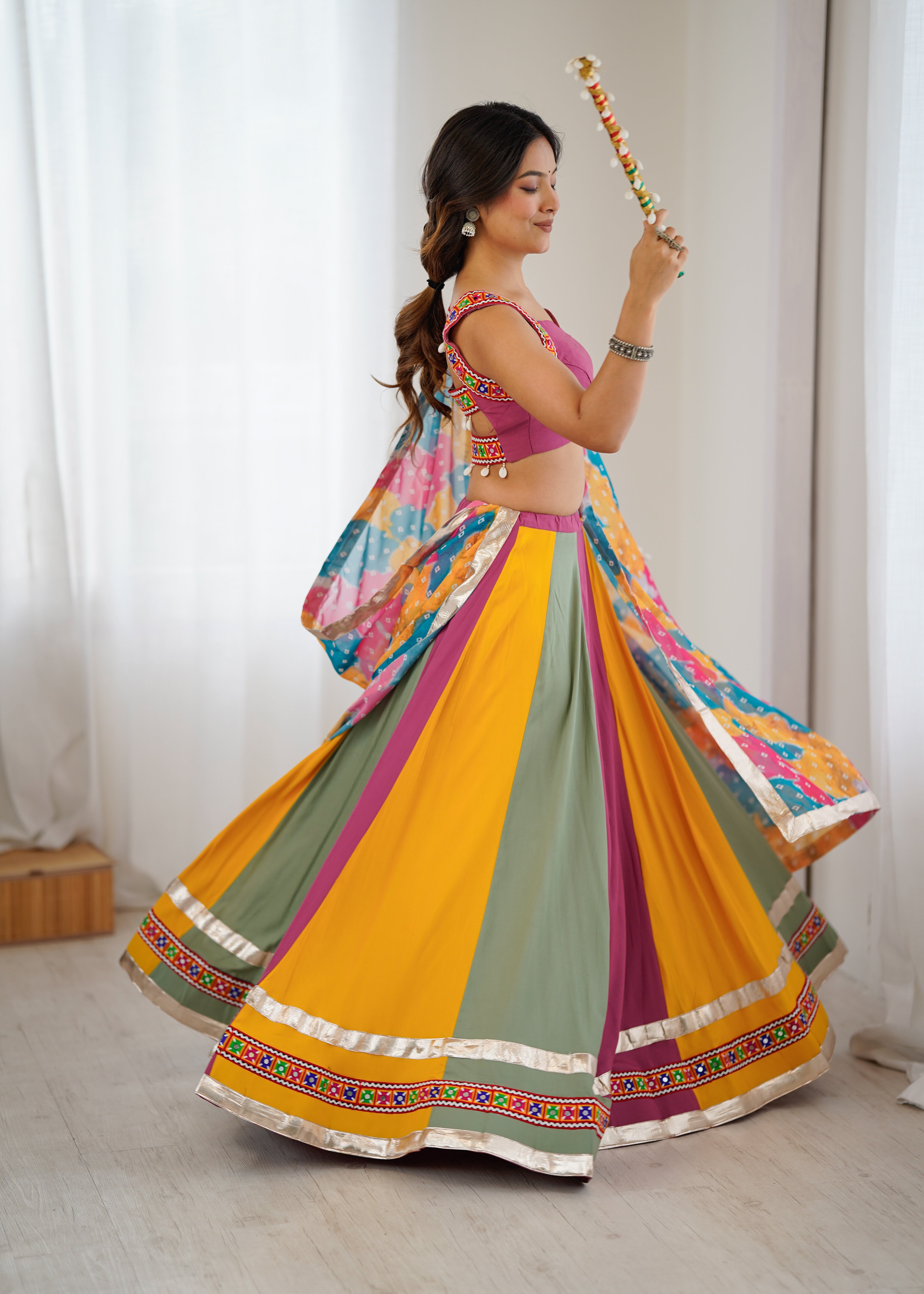 Grand Heavy Rayon Lehenga Choli with Real Mirror Gamthi Work & Digital Print Dupatta – Ready to Wear