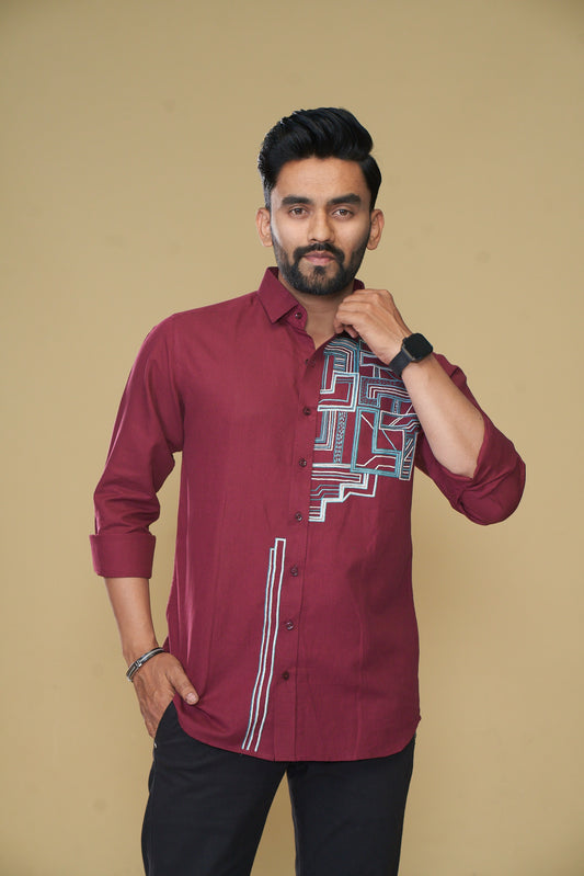 Men's Hand Crafted Cotton Linen Shirt Maroon
