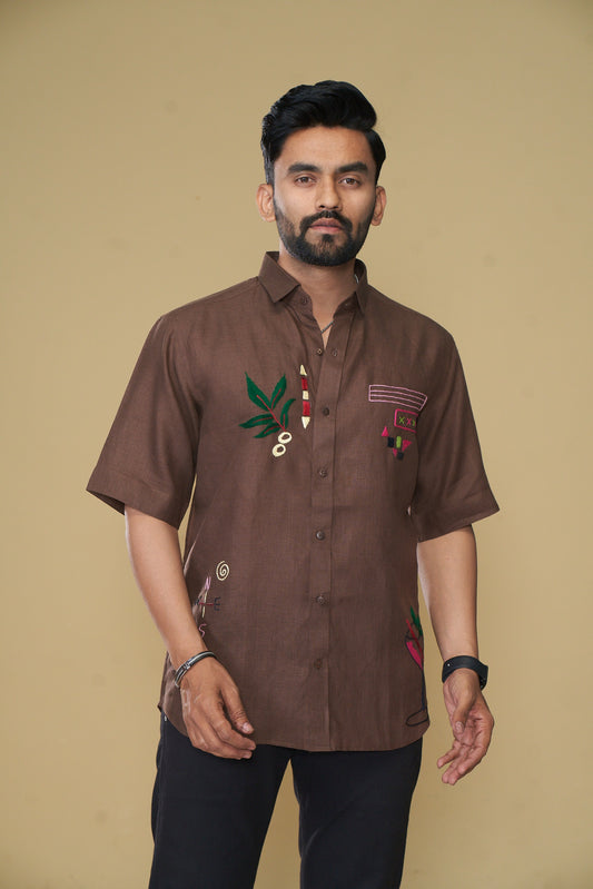 Men's Hand Crafted Linen Shirt Brown