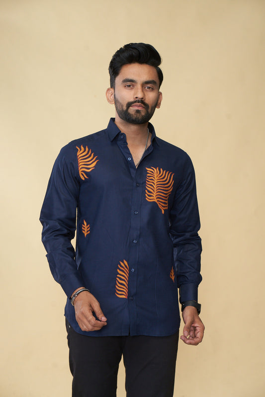 Men's Hand Crafted Cotton Linen Shirt Nevy Blue