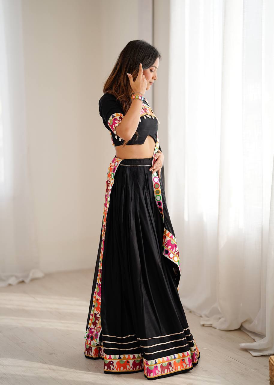 Black Gamthi Embroidered Lehenga Choli with Real Mirror Work & Dupatta | Festive & Wedding Wear