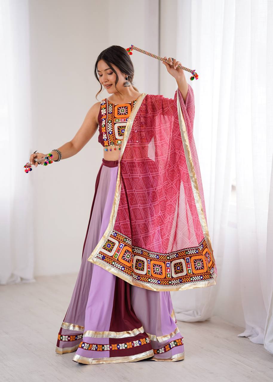 Designer Gamthi Embroidered Mirror Work Lehenga Choli Set with Dupatta | Festival & Wedding Wear