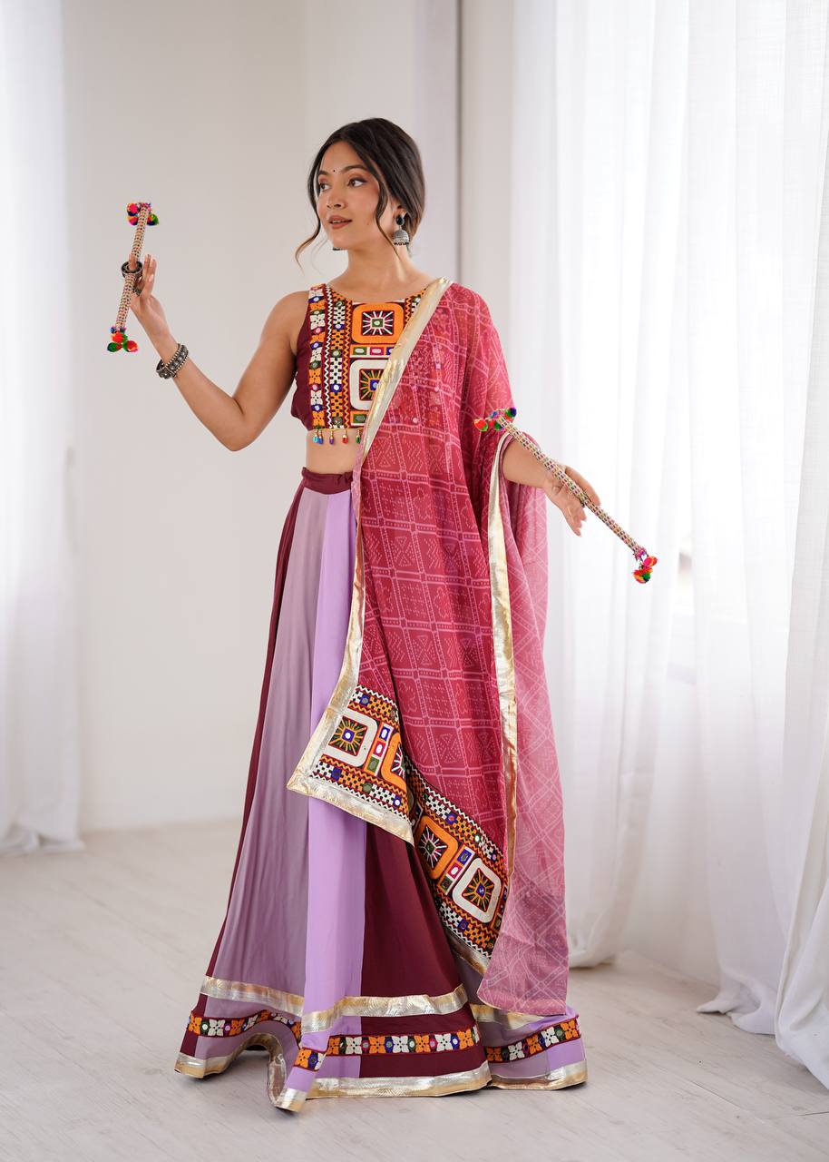 Designer Gamthi Embroidered Mirror Work Lehenga Choli Set with Dupatta | Festival & Wedding Wear