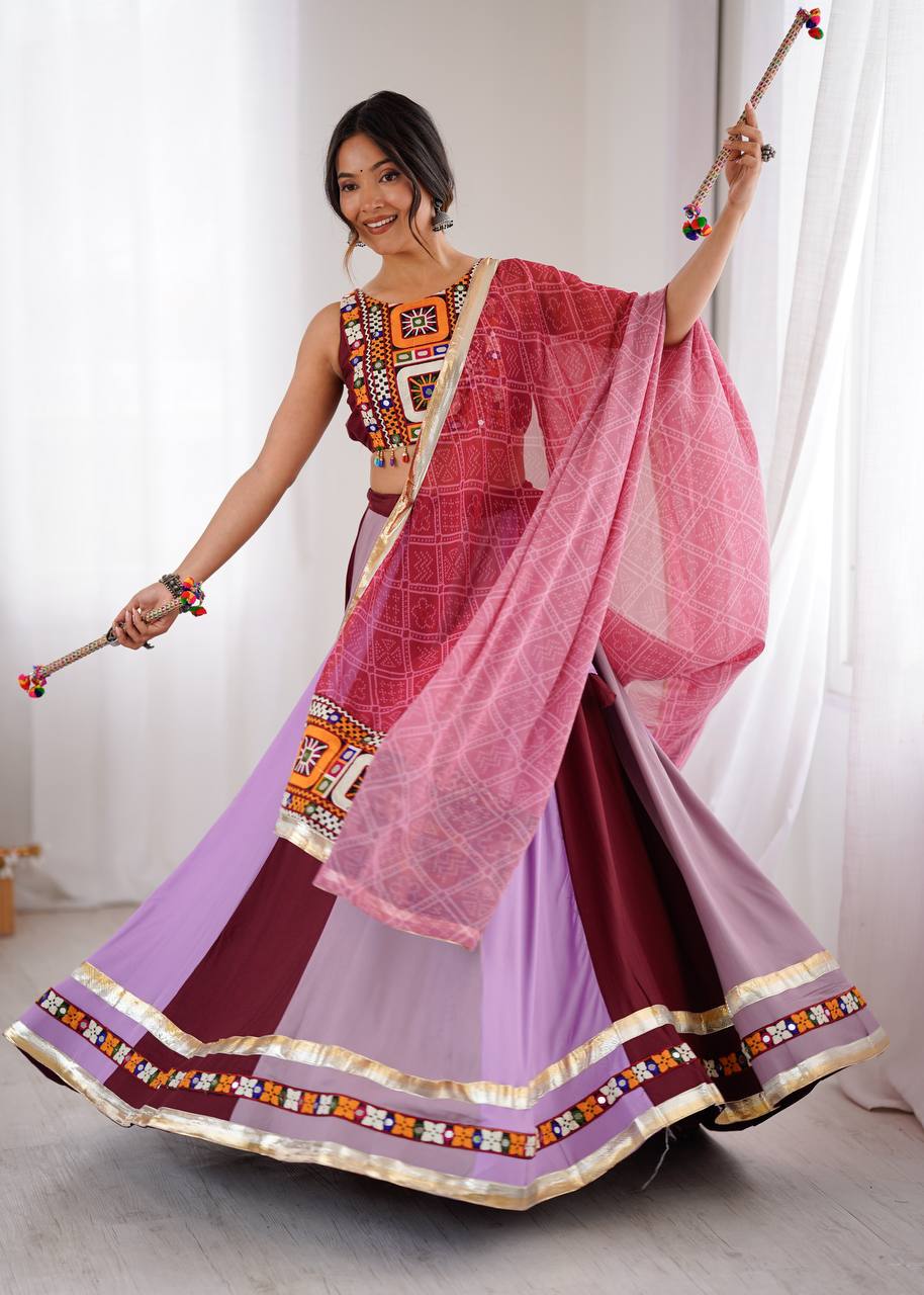 Designer Gamthi Embroidered Mirror Work Lehenga Choli Set with Dupatta | Festival & Wedding Wear