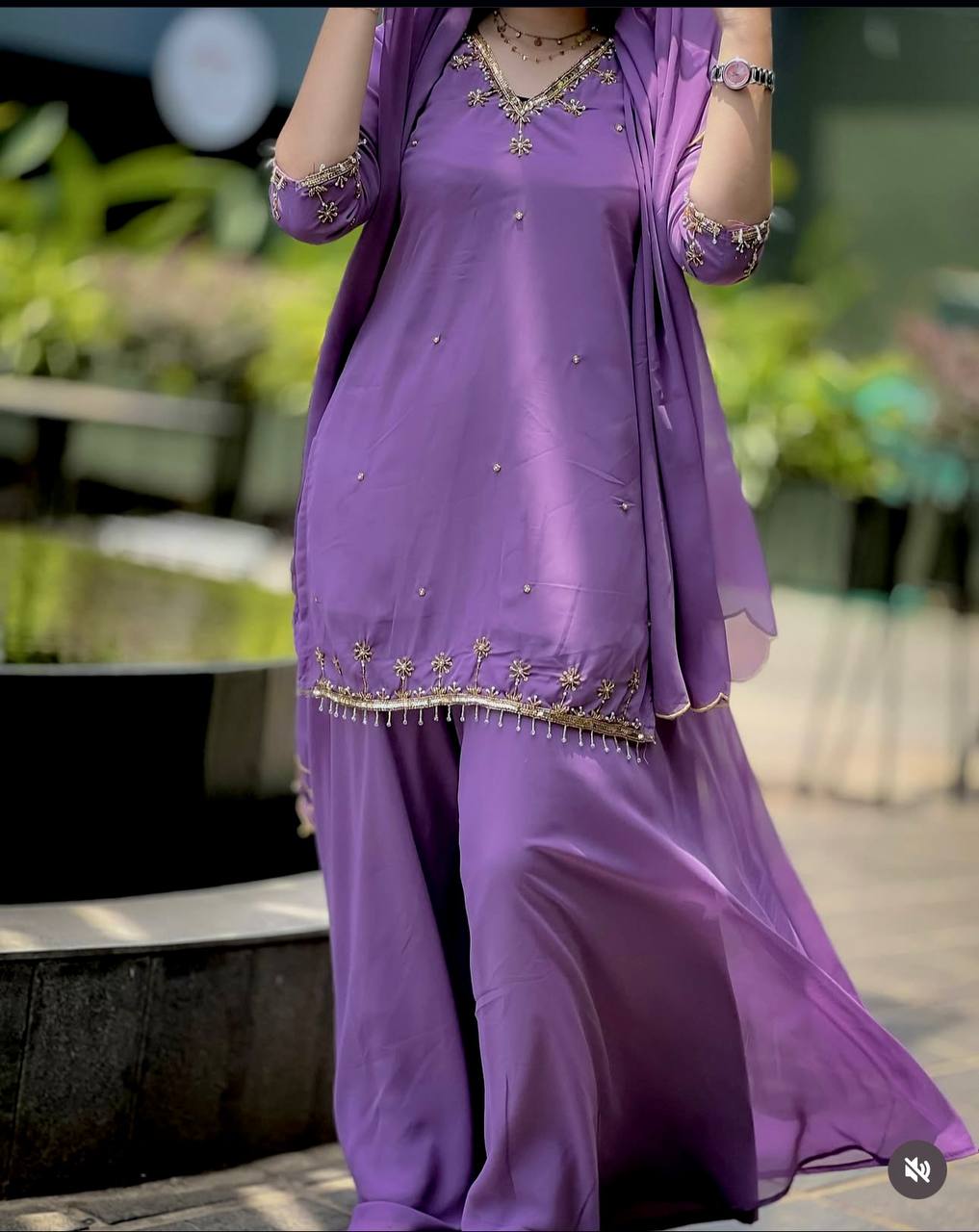 Designer Fox Georgette Embroidered Sharara Set with Dupatta