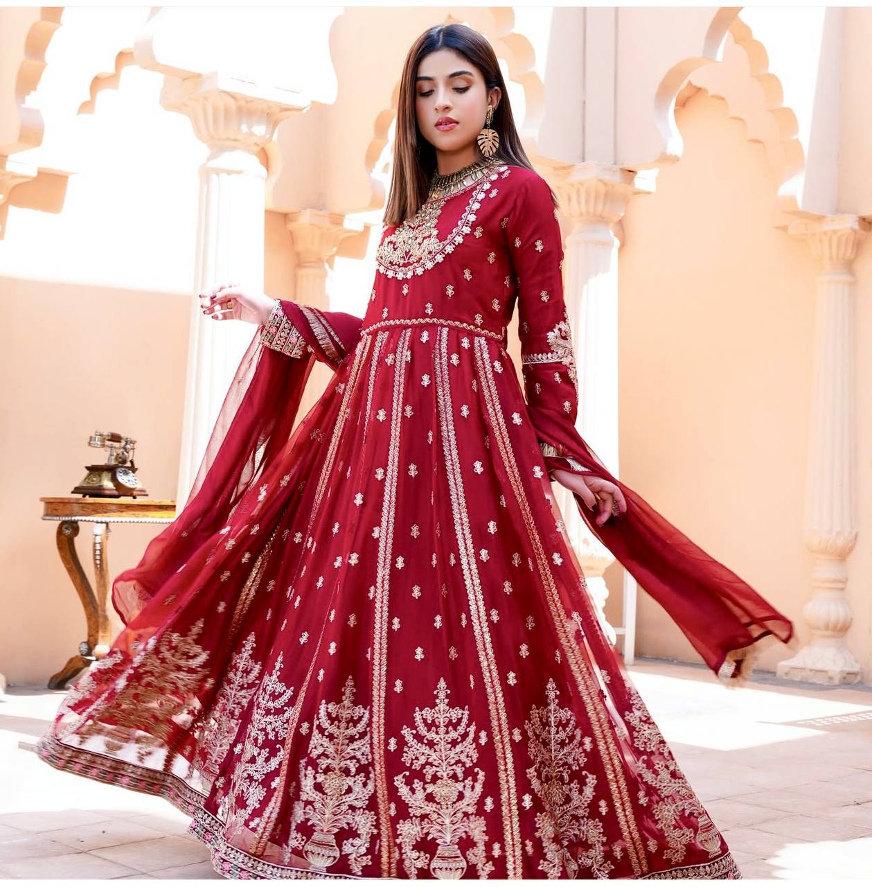 Blooming Georgette Embroidered Gown Set with Pant & Dupatta